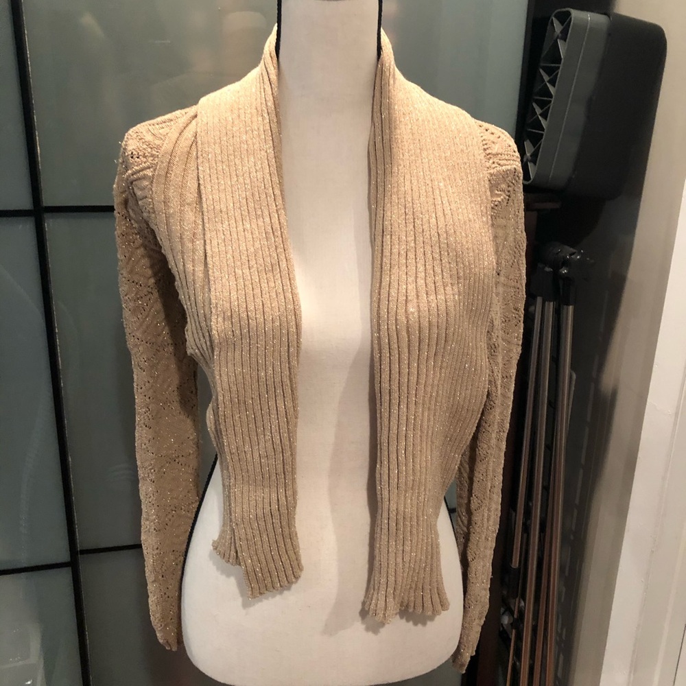 Nicole Miller Gold open Knit cardigan sweater Top
